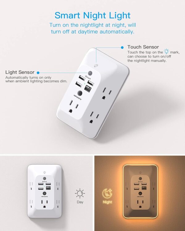 616nc175uML._AC_SL1500_.jpg Outlet Extender with Night Light, Multi Plug Outlet, USB Wal...