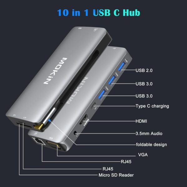 61C16RJbfYL._AC_SL1500_.jpg USB C Hub Multiport Adapter - 10 in 1 Portable Dongle with 4...