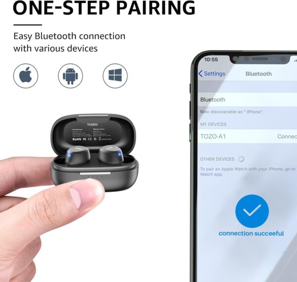 61CfCZgumL._AC_SL1500_.jpg TOZO A1 Wireless Earbuds Bluetooth 5.3 Light Weight in Ear I...