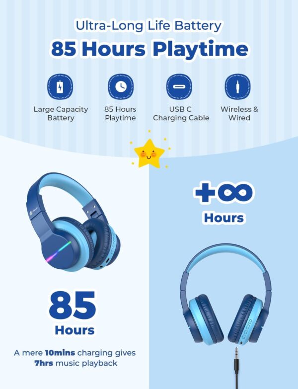 61CrNIdje5L._AC_SL1500_.jpg iClever BTH12 Kids Bluetooth Headphones,Colorful LED Lights ...