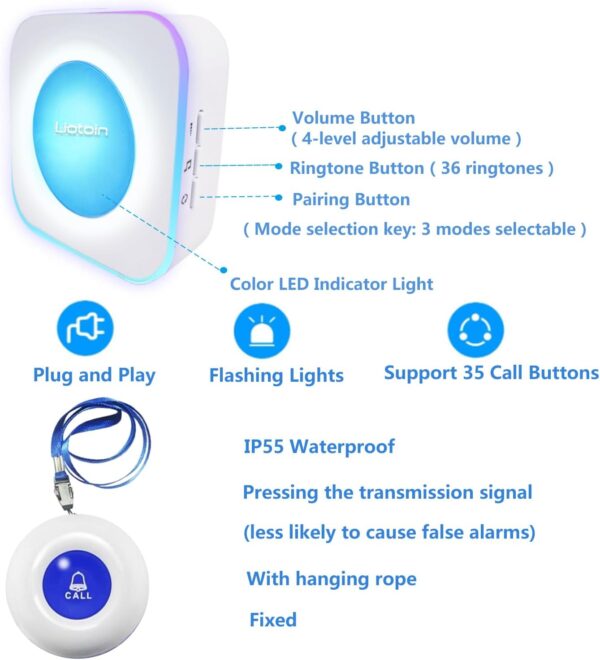 61NduwHJjtL._AC_SL1500_.jpg Wireless Caregiver Pagers Call Button Nurse Alert System Cal...