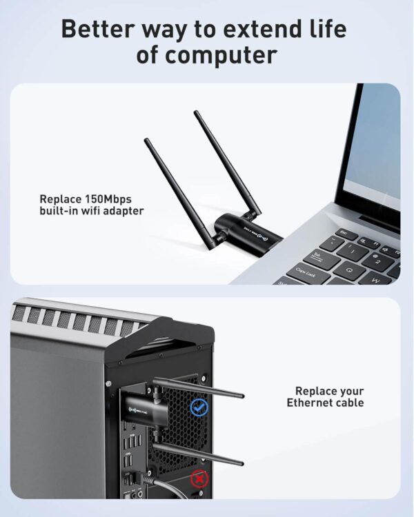 61PnOYmm5FL._AC_SL1500_.jpg Wireless USB WiFi Adapter for PC - Nineplus 1300Mbps Dual 5D...