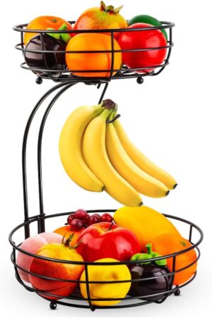 Auledio Iron 2-Tier Countertop Fruit Vegetables Basket Bowl ... Auledio Iron 2-Tier Countertop Fruit Vegetables Basket Bowl ...