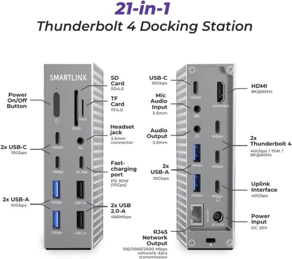 61TcCQPbGCL._AC_SL1080_.jpg Thunderbolt 4 Dock - Dual Monitor 21 Ports USB C Docking Sta...