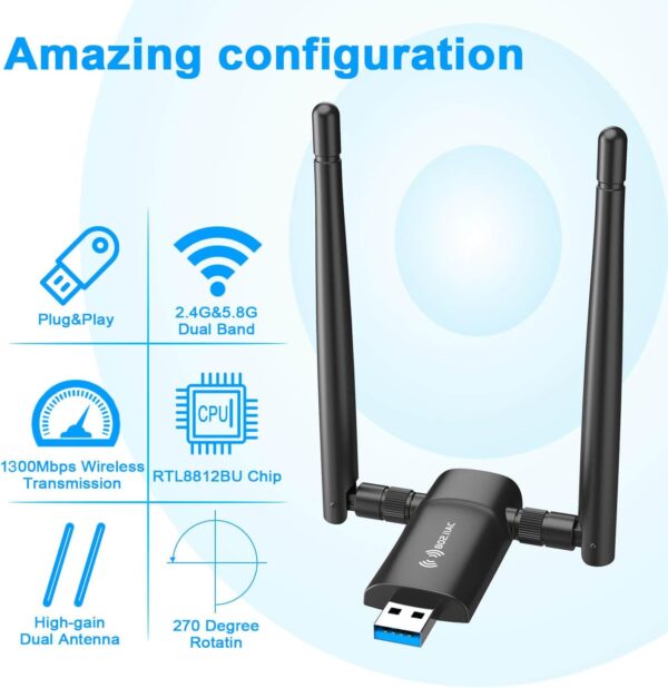 61Urtfn3gL._AC_SL1500_.jpg Wireless USB WiFi Adapter for PC - Nineplus 1300Mbps Dual 5D...