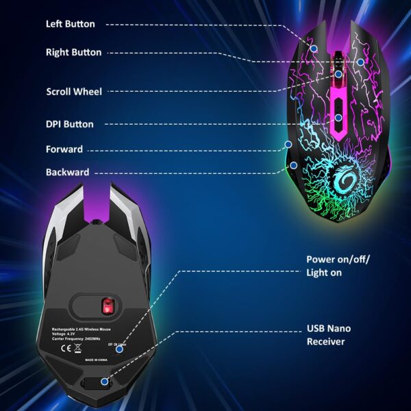 61aak84BSL._SL1000_.jpg VersionTECH. Wireless Gaming Mouse, Rechargeable Computer Mo...