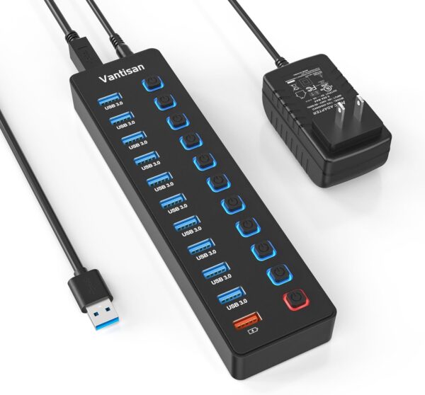Powered USB Hub, 11-Port USB 3.0 Hub Splitter - 10 Powered USB Hub, 11-Port USB 3.0 Hub Splitter - 10 USB 3.0 D...