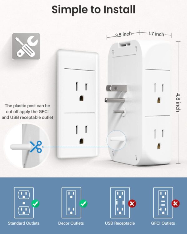 61hUJubzibL._AC_SL1500_.jpg Wall Outlet Extender with Shelf and Night Light,Surge Protec...