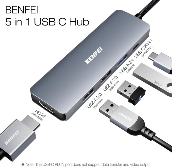 61l2vW6XACL._AC_SL1500_.jpg BENFEI USB C Hub 5-in-1 with 4K HDMI(Certified), 100W Power ...