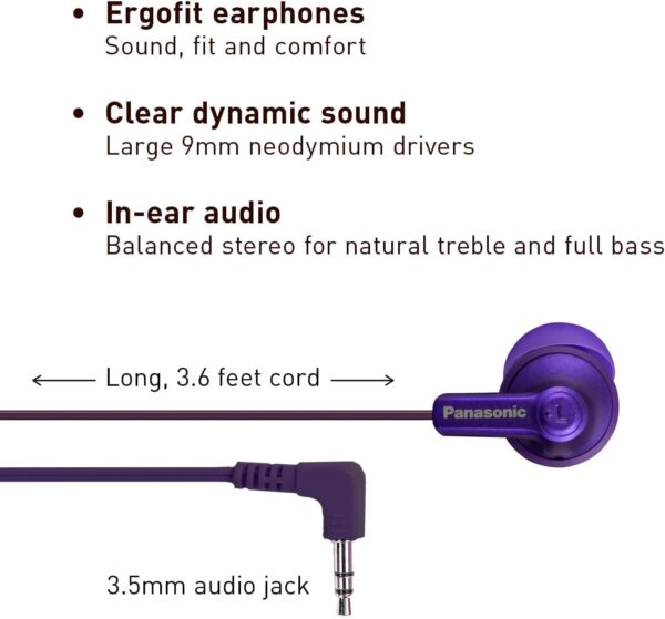 61n1EEQVkCL._AC_SL1410_.jpg Panasonic ErgoFit Wired Earbuds, in-Ear Headphones with Dyna...