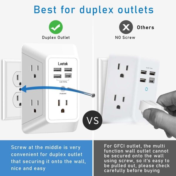 61rSCxSH7kL._AC_SL1200_.jpg 5 Outlet Extender Multi Plug Wall Outlets with 4 USB Chargin...
