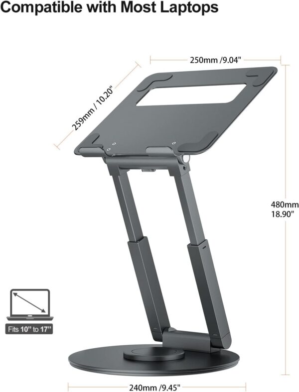 61xd2DzritL._AC_SL1500_.jpg tounee Telescopic Laptop Stand for Desk with 360° Swivel Bas...