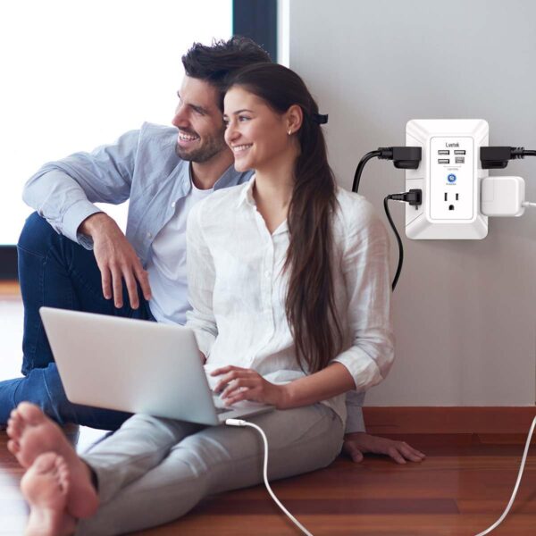 61ykygFHiFL._AC_SL1200_.jpg 5 Outlet Extender Multi Plug Wall Outlets with 4 USB Chargin...