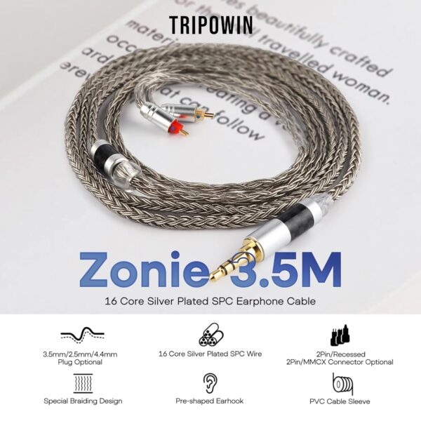 713a7BfzbL._SL1500_.jpg Linsoul Tripowin Zonie IEM Cable, 16 Core Silver Plated Earp...
