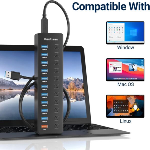 71Wen1kBOL._AC_SL1500_.jpg Powered USB Hub, 11-Port USB 3.0 Hub Splitter - 10 USB 3.0 D...
