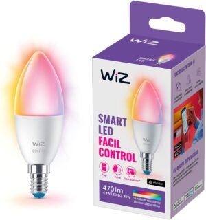 WiZ 40W B12 Color LED Smart Candle-Shaped Bulb - Pack WiZ 40W B12 Color LED Smart Candle-Shaped Bulb - Pack of 1 -...