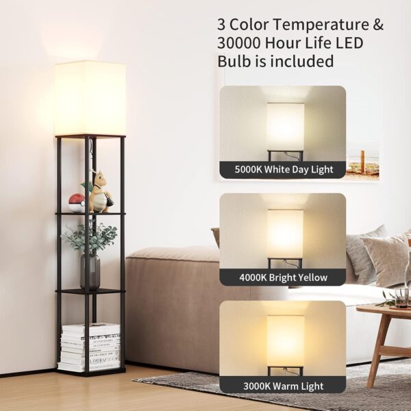 SUNMORY Floor Lamp with Shelves, Modern Square Standing Lamp...