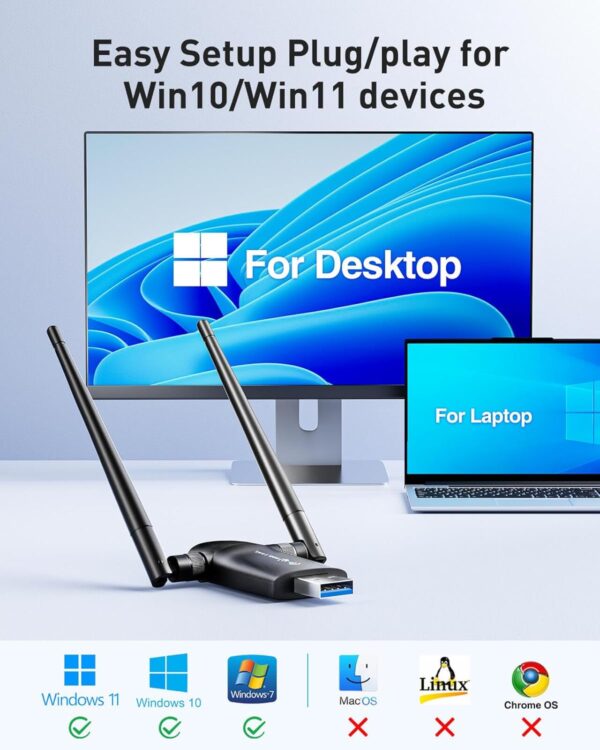 71CcWpOKuOL._AC_SL1500_.jpg Wireless USB WiFi Adapter for PC - Nineplus 1300Mbps Dual 5D...