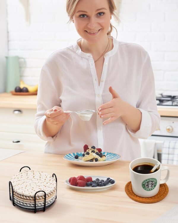 8 Pcs Drink Coasters with Holder, 8 Colors Absorbent Coaster...