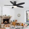 48 Inch Ceiling Fan with Light, Black Flush mount Ceiling Fa...