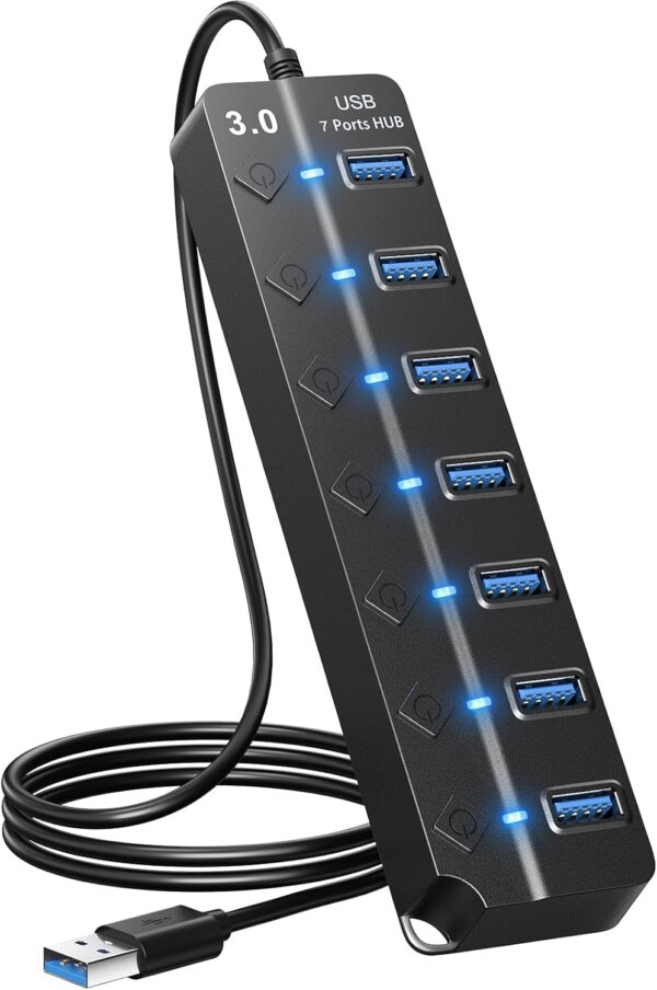 USB Hub 3.0, 7-Port USB Hub Splitter with Individual On/Off USB Hub 3.0, 7-Port USB Hub Splitter with Individual On/Off ...