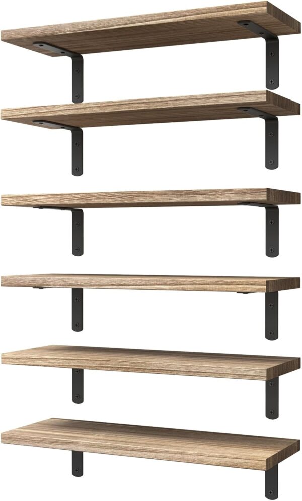 WOPITUES Wood Floating Shelves Set of 6, Shelves for Wall WOPITUES Wood Floating Shelves Set of 6, Shelves for Wall De...