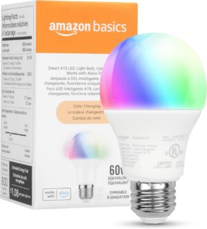 Amazon Basics Smart A19 LED Light Bulb, Color Changing, 9W (...