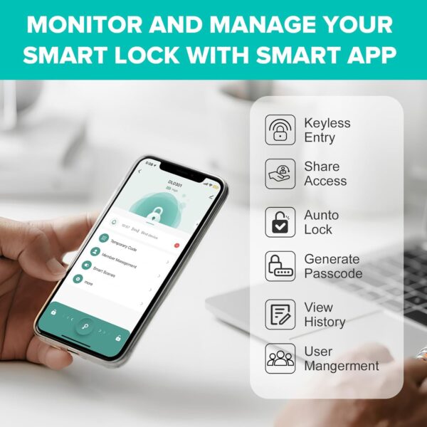 71KKG2Np7jL._AC_SL1500_.jpg Keyless Entry Smart Door Lock with Doorbell, 6 in 1 Biometri...