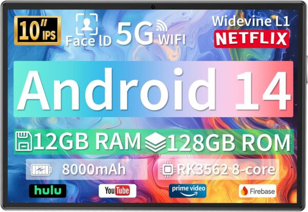 10 Inch Android Tablet, 12GB RAM 128GB Storage (Expandable t...