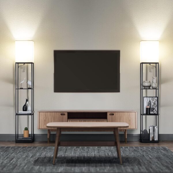 SUNMORY Floor Lamp with Shelves, Modern Square Standing Lamp...