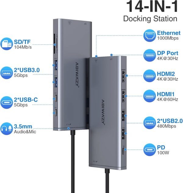 71UtEbLhfsL._AC_SL1500_.jpg USB C Hub USB-C Docking Station Dual Monitor 14 in 1 Triple ...