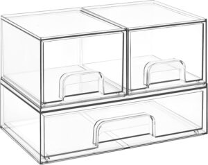 Vtopmart Stackable Storage Drawers Set of 3,Clear Plastic Or... Vtopmart Stackable Storage Drawers Set of 3,Clear Plastic Or...