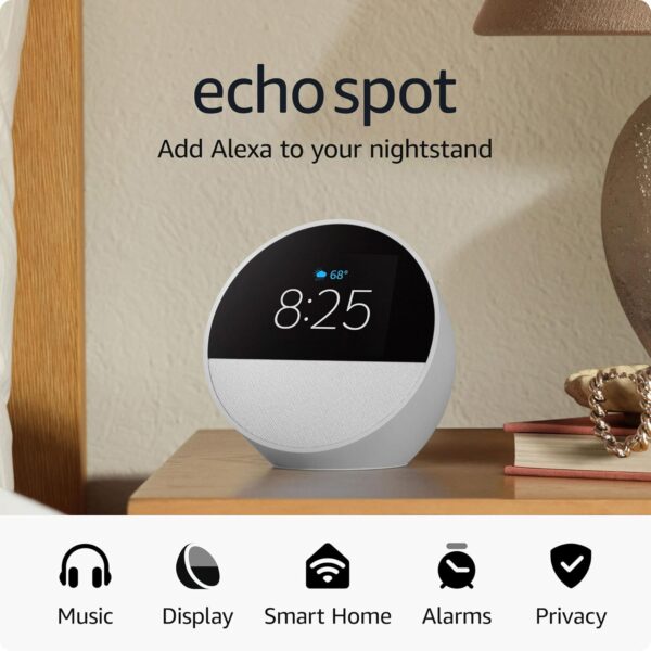 Amazon Echo Spot (newest model), Great for nightstands, offi... Amazon Echo Spot (newest model), Great for nightstands, offi...