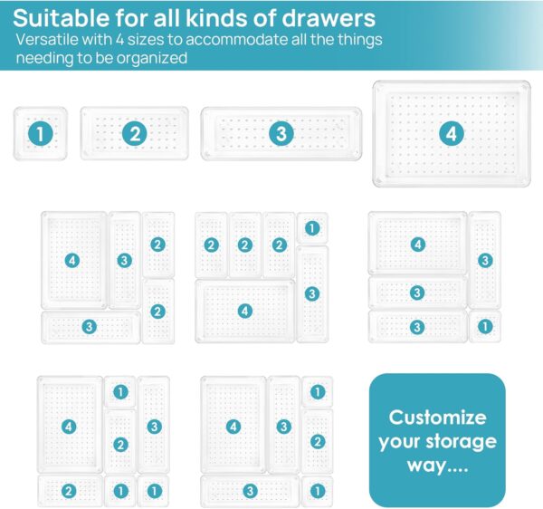 71fdsq76k1L._AC_SL1500_.jpg Vtopmart 25 PCS Clear Plastic Drawer Organizers Set, 4-Size ...