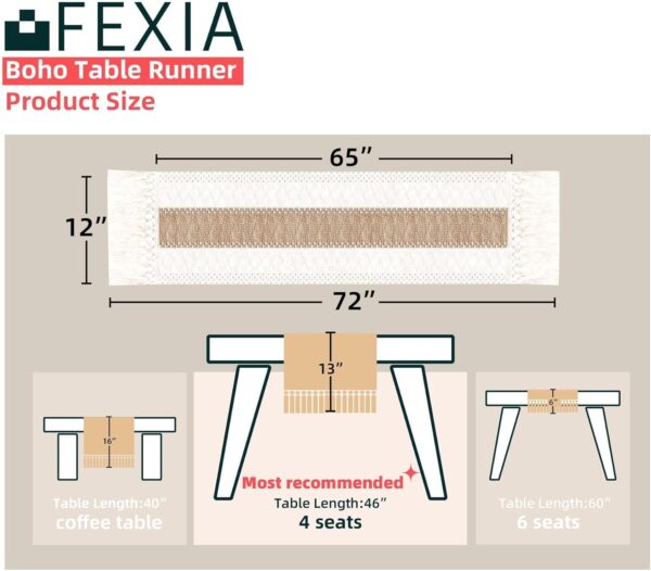 FEXIA Boho Table Runner for Christmas Home Decor with Tassel...