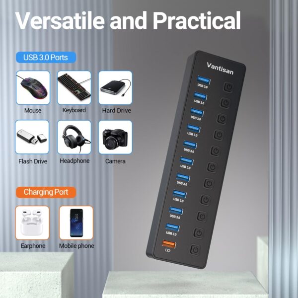 71gLDKKSWuL._AC_SL1500_.jpg Powered USB Hub, 11-Port USB 3.0 Hub Splitter - 10 USB 3.0 D...