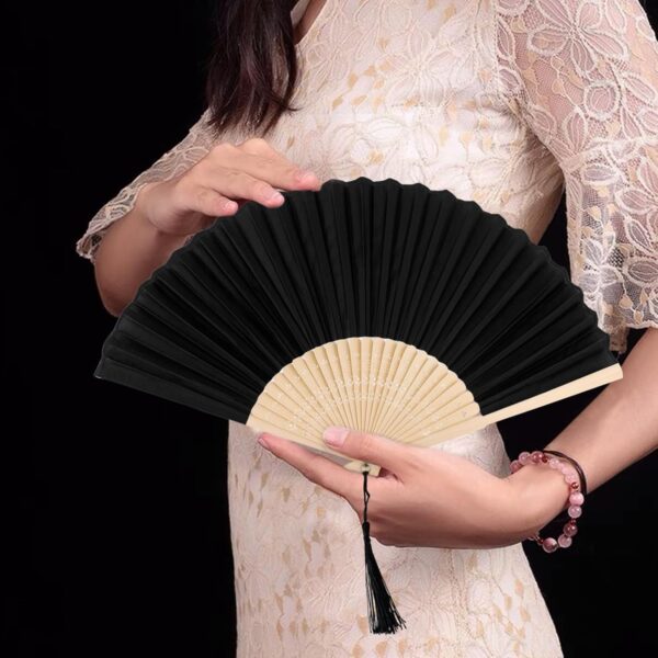 71hshPRNS4L._AC_SL1500_.jpg 2 Pack Black and White Silk Bamboo Folding Fans, Hand Fans f...