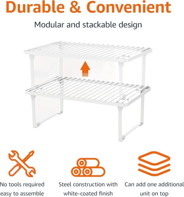 71m6YfrvneL._AC_SL1500_.jpg Amazon Basics Stackable Metal Kitchen Storage Shelves, Set o...