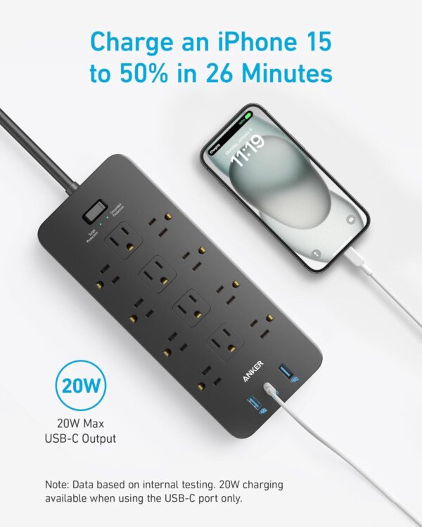 71qTW7yx7GL._AC_SL1500_.jpg Surge Protector Power Strip (2100J), Anker 12 Outlets with 1...