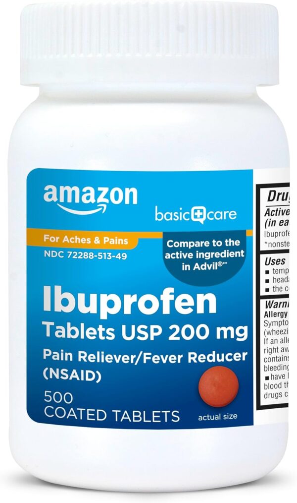 Amazon Basic Care Ibuprofen Tablets 200 mg, Pain Reliever/Fe... Amazon Basic Care Ibuprofen Tablets 200 mg, Pain Reliever/Fe...