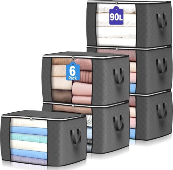 90 L Large Storage Bags, 6 Pack Clothes Storage Bins 90 L Large Storage Bags, 6 Pack Clothes Storage Bins Foldabl...