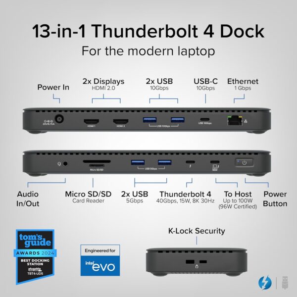 71y-G4mRUjL._AC_SL1500_.jpg Plugable Thunderbolt 4 Dock with 100W Charging, Thunderbolt ...