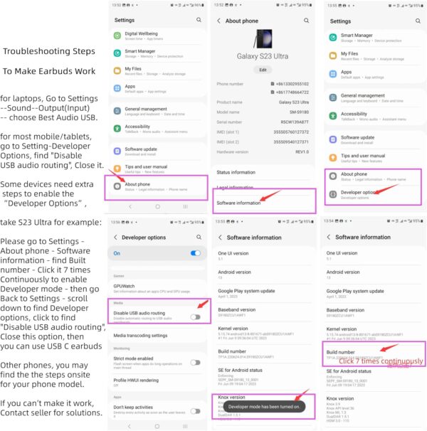USB C Headphone for Samsung S23 FE S22 S21 S20 A53 A54 Wired...