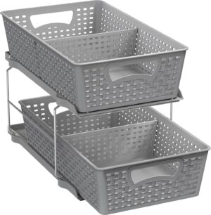 Simple Houseware 2 Tier Bathroom Organizer Tray Pull-Out Sli...