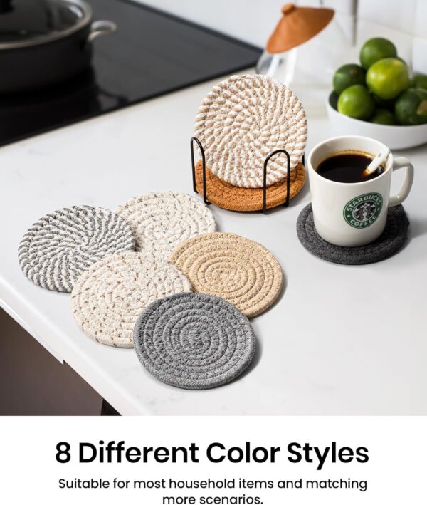 8 Pcs Drink Coasters with Holder, 8 Colors Absorbent Coaster...