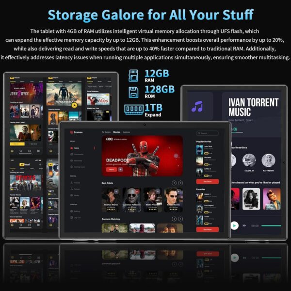 10 Inch Android Tablet, 12GB RAM 128GB Storage (Expandable t...