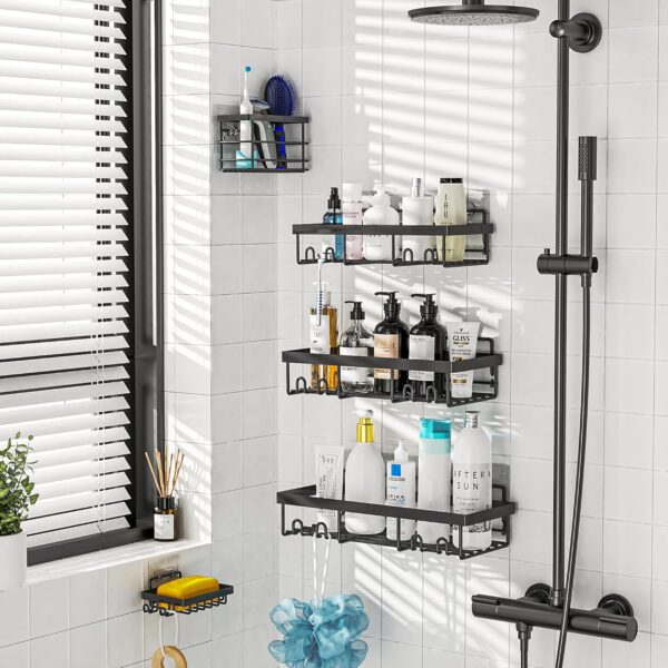81htj3kWUvL._AC_SL1500_.jpg Moforoco Adhesive Shower Caddy Organizer Shelves Rack - 5 Pa...