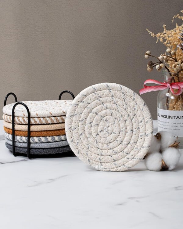 8 Pcs Drink Coasters with Holder, 8 Colors Absorbent Coaster...