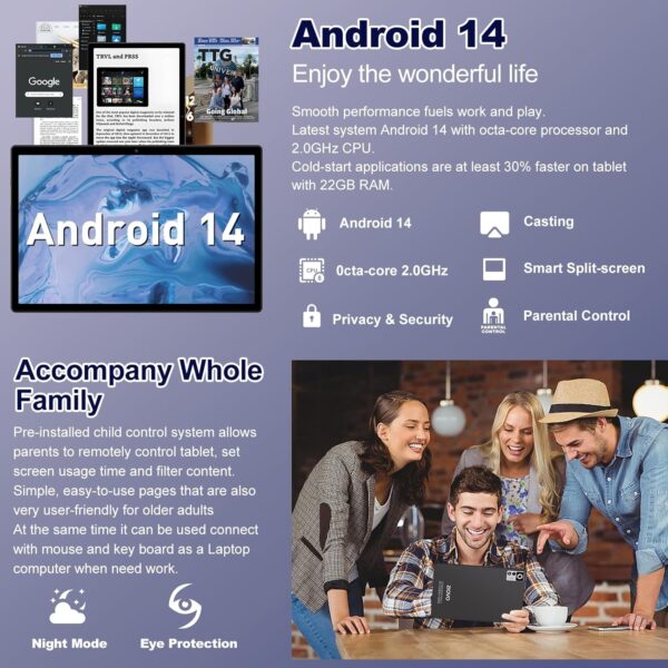 81nid7nZhL._AC_SL1500_.jpg 2025 Android 14 Tablet 22GB RAM 128GB ROM 1TB Expand, 10.1 i...