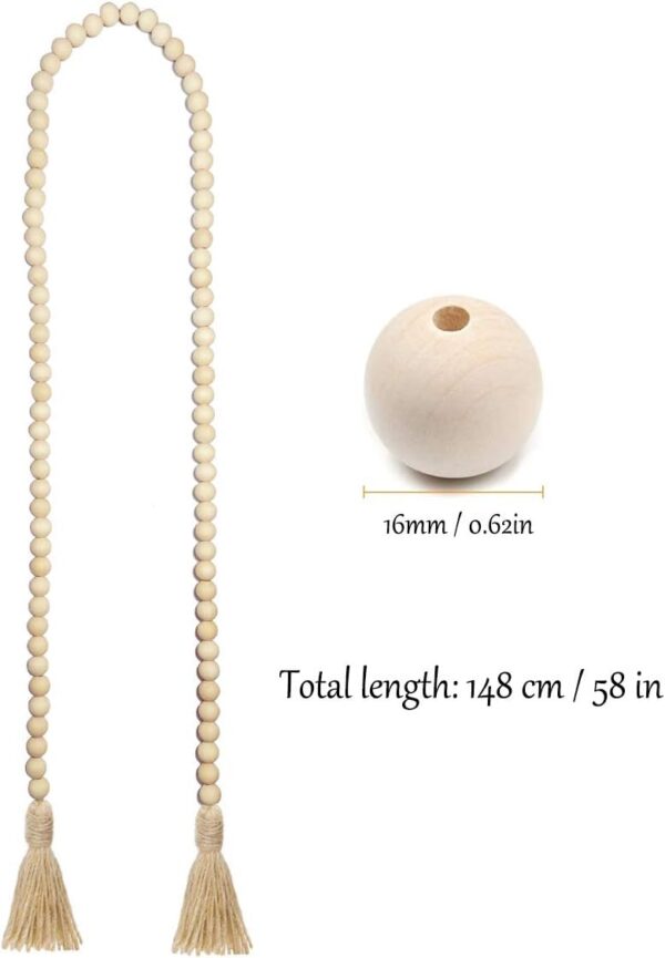 Farmhouse Beads 58in Wood Bead Garland with Tassels Rustic C...